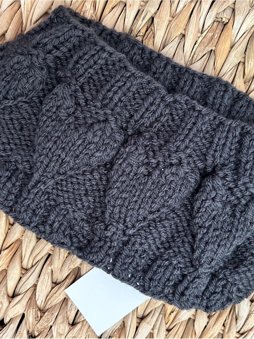 Charcoal Gray Leaf Knit Cowl Scarf Textured Winter Neck Warmer Ribbed